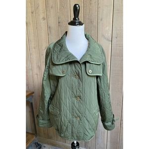 Talbots M Jacket Coat Quilted Army Green Field Barn Medium Women's